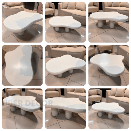 Ebro Drift Organic Mid Century Modern Japandi Coffee Table Solid Wood Top Cylinder Legs Custom Finish Center Table for Living Room
