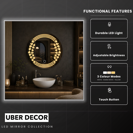 Folira round led mirror- 3-colour frontlit or backlit touch button led frameless bathroom vanity mirror