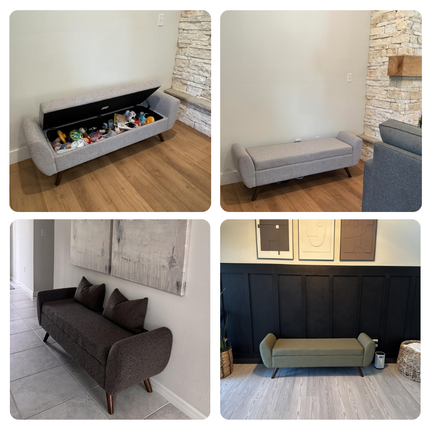 Amsi Mid-Century Modern Flip Top Storage Bench – Japandi-Inspired Entryway & Bedroom Organizer