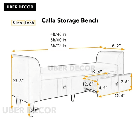 Calla Modern Storage Bench with Drawers and Armrests - Uber Decor