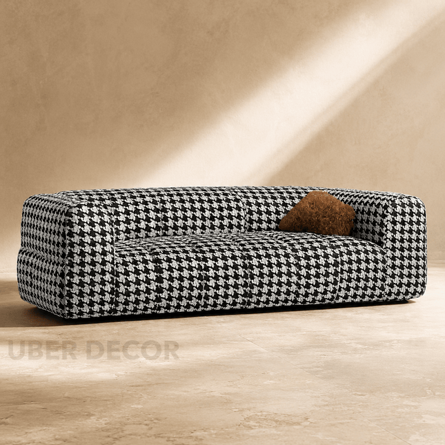 Vallettan 2-3 Seater Modern Sofa Houndstooth Designer Couch for Living Room & Lounge