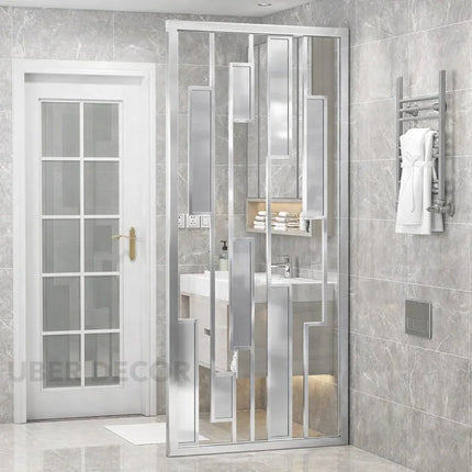 OBLIX Stainless Steel Graphic Room Divider With Sculptural Panel Design For Living Room Bedroom And Transitional Interior Spaces