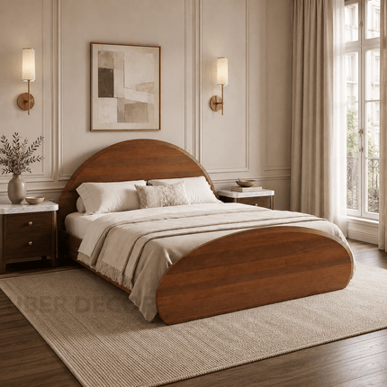 Warm Arc Bed – Curved Wooden Frame Arch-Inspired Minimalist Bed