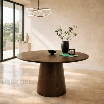 Brindlewood Round Dining Table Mid Century Modern Scandinavian Japandi Design Solid Wood Finish Pedestal Base Dining Table for Dining Room