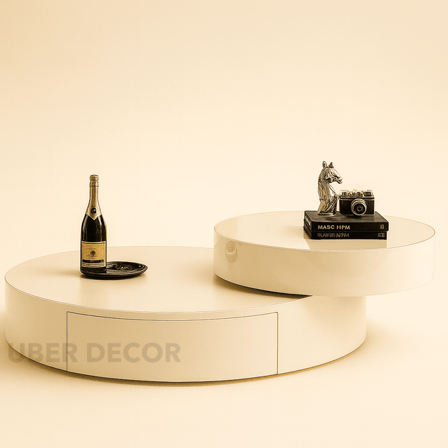 Po River Elevato Modern Minimalist Standing Coffee Table Italian Japanese Fusion Oak Veneer Top Matte Finish for Kitchen Office Living - Uber Decor