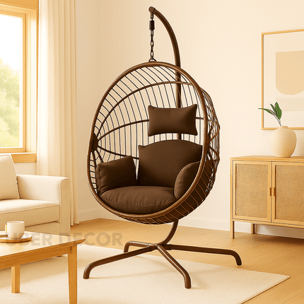 DriftShell Cocoon Swing Chair – Nature-Inspired Relaxation | Mid-Century Outdoor Charm for Lawn & Living Room Swing Chair for Gardens, Patios, Studies & Terraces