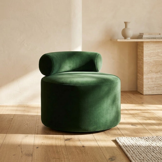 CozyLuxe Round Ottoman – Upholstered Lounge Stool with Curved Bolster Backrest