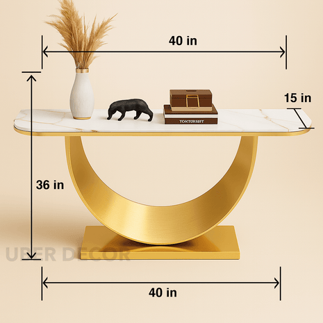 Solstice Arch Hallway Table – Custom Black or White Marble Top with Sculptural Arch Base Mid‑Century Modern Accent - Uber Decor