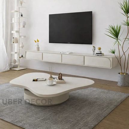 Rio Bianco Italian Light Luxury Cloud Coffee Table with Solid Wood Base Sculptural Centerpiece for Living Rooms and Lounge Interiors