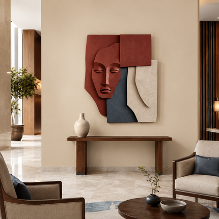 Tribal Muse Boho 3D Face Wall Art – Abstract Sculpture for Living Room