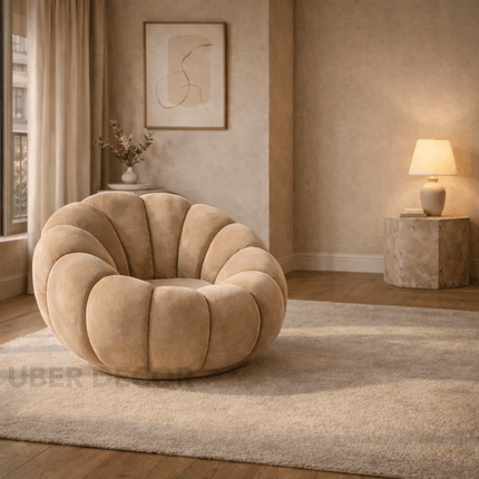 Pumpkin Sofa Accent Chair- Luxury Boucle Cloud Couch for Living Room or Bedroom