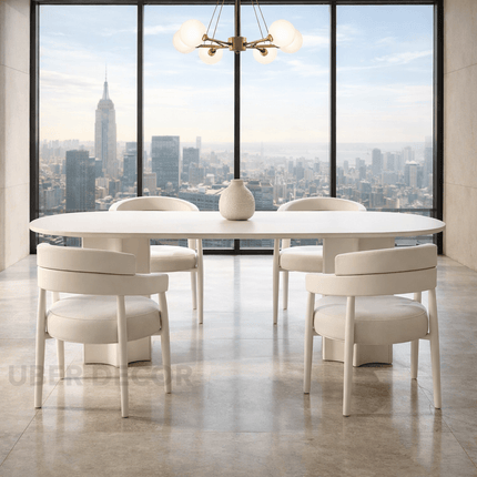 Caldera Oval Dining Table Contemporary Minimalist Design Sculptural Pedestal Base Ideal for Dining Room