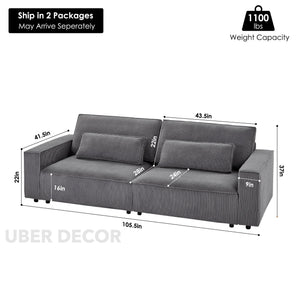 Lunesso Wabi‑Sabi Modern 2‑3 Seater Corduroy Sofa – Japandi-Inspired Compact Couch for Living Room & Studio - Uber Decor