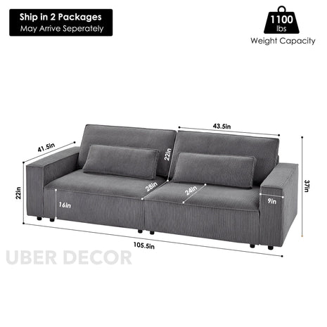 Lunesso Wabi‑Sabi Modern 2‑3 Seater Corduroy Sofa – Japandi-Inspired Compact Couch for Living Room & Studio - Uber Decor