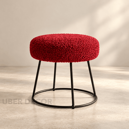 Plush Dream Modern Cushioned Round Stool with Metal Base- Makeup Dressing Chair