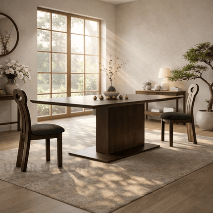Drevano Wooden Dining Table Scandinavian Japandi Minimalist Pedestal Base Dining Table for Dining Room