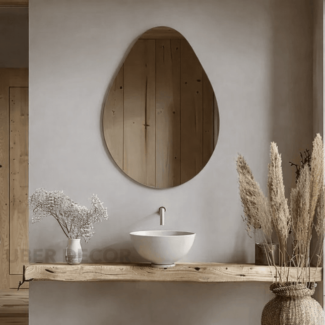 Remi Frameless HD Mirror – Abstract Pond-Shaped Wall Mirror for Bathroom, Living Room & Entryway