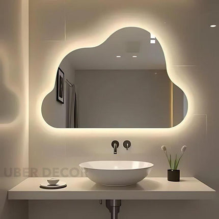 Cloudia Cloud Shaped Frameless LED Wall Mirror with Front or Back Lit for Bathroom Vanity and Modern Interiors
