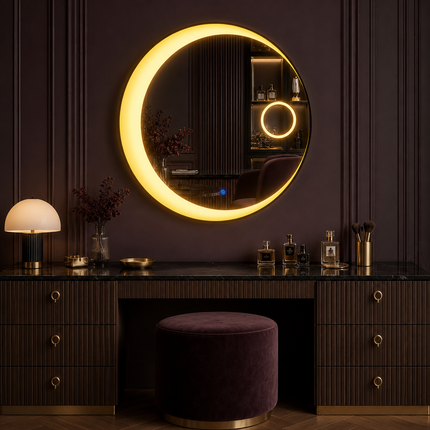 Kaelis Glow Round Mirror Front or Backlit with LED Lights- Touch Sensor Mirror for Bathroom and Bedroom