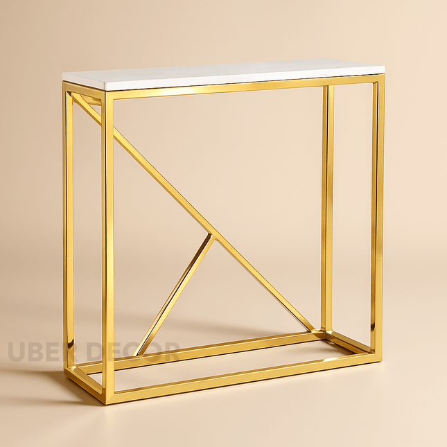 Geometric Harmony Mid-Century Modern Display Table – Customizable Marble Top for Entryway or Living Room