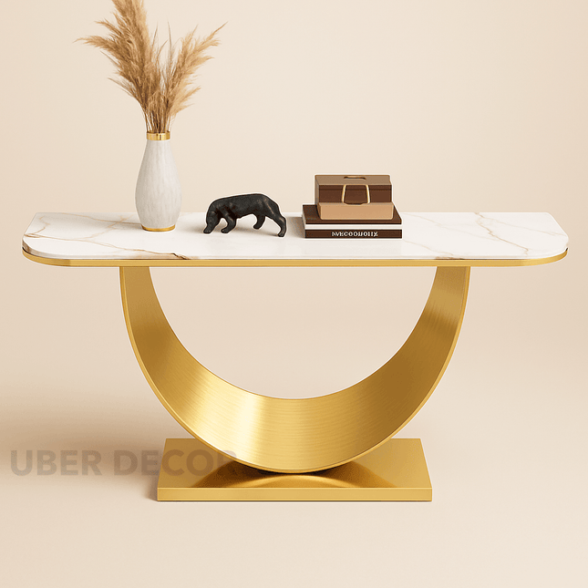 Solstice Arch Hallway Table – Custom Black or White Marble Top with Sculptural Arch Base Mid‑Century Modern Accent