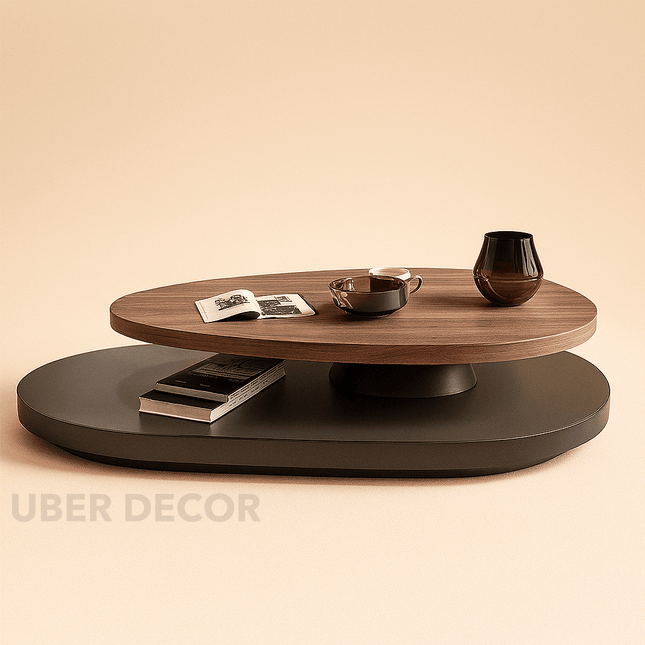 Avon Epoque Vintage Minimalist Oval Coffee Table – Solid Walnut Top with Tapered Beech Legs, Satin Lacquer Finish – Elegant Centerpiece for Living Room