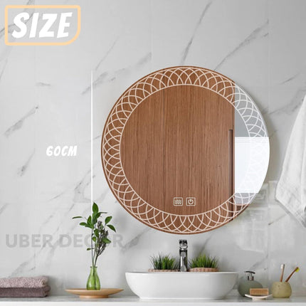 Mandala Round Mirror with LED Lights- Touch Sensor Mirror for Bathroom and Bedroom