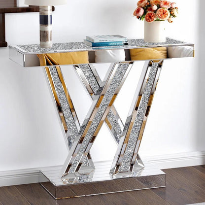 Prism Elegance- W shaped Modern Luxury Designer Diamond Glass Mirrored Console Table