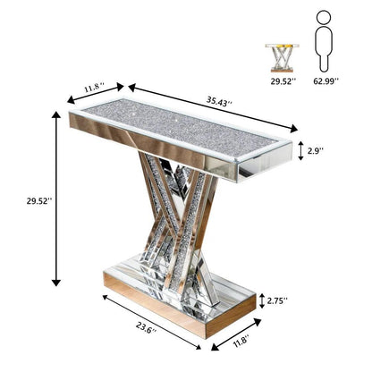 Prism Elegance- W shaped Modern Luxury Designer Diamond Glass Mirrored Console Table