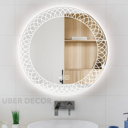 Mandala Round Mirror with LED Lights- Touch Sensor Mirror for Bathroom and Bedroom