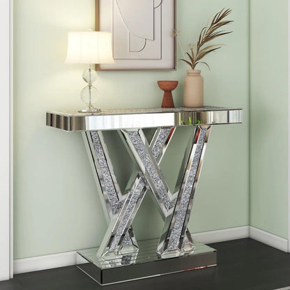 Prism Elegance- W shaped Modern Luxury Designer Diamond Glass Mirrored Console Table