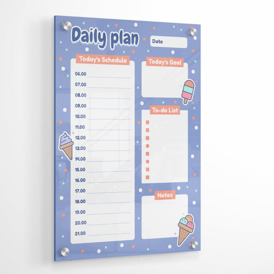 Cute Daily Plan Glass Writing Board- Printed Acrylic Wall Planner