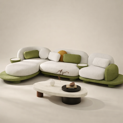Bordeaux Designer Sofa Modern Japandi Luxury Couch with Sculptural Chaise Form  Customizable Made-to-Order Living Room Sofa