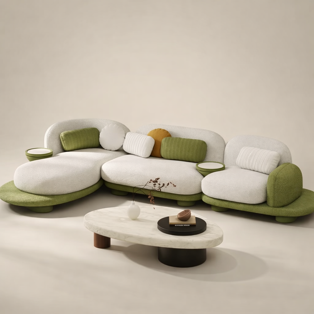 Bordeaux Designer Sofa Modern Japandi Luxury Couch with Sculptural Chaise Form  Customizable Made-to-Order Living Room Sofa