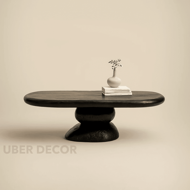 Sava Noir Retro Pebble Coffee Table – Carbonized Black Wood with Organic Art Form – Sculptural Centerpiece for Modern and Vintage Living Rooms