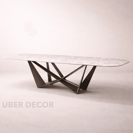 Zavion Rectangular Dining Table Contemporary Architectural Design Marble Tabletop Metal Base for Dining Room, Living Room or Dining Hall