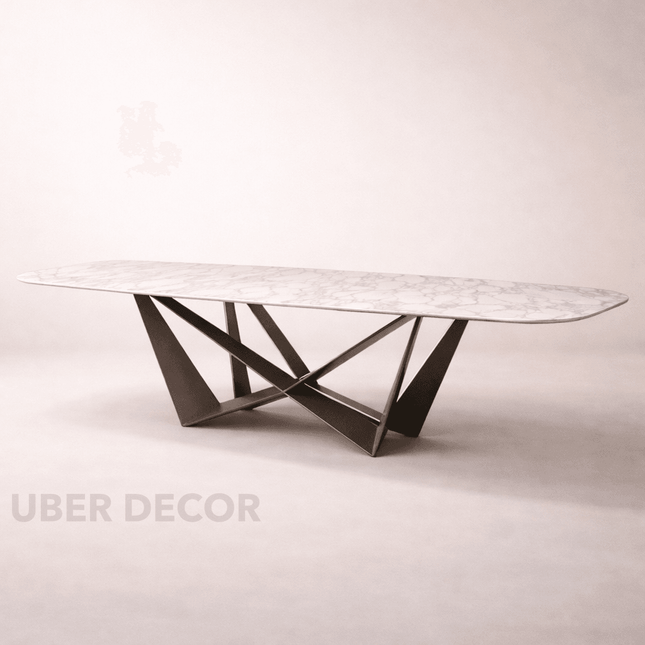 Zavion Rectangular Dining Table Contemporary Architectural Design Marble Tabletop Metal Base for Dining Room, Living Room or Dining Hall