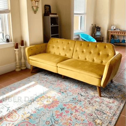 Arezzo 83" Futon Sofa- Tufted Laid Back Convertible Futon Couch Bed for Small Spaces, Home or Office