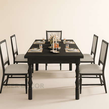 Kingsford Charm Classic Dark Wood Dining Table Set with Turned Legs and Upholstered Chairs for Formal Dining Room