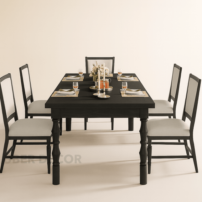 Kingsford Charm Classic Dark Wood Dining Table Set with Turned Legs and Upholstered Chairs for Formal Dining Room