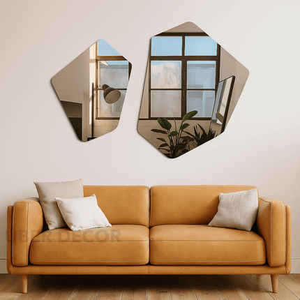Geometric Frameless Wall Mirror Set of 2- Hexagon Shaped Abstract Modern Stylish Designer Mirrors for Wall Decor