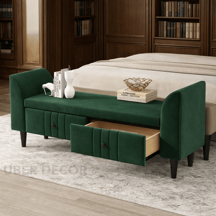 Calla Modern Storage Bench with Drawers and Armrests