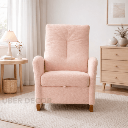 Vayra- Accent Rocking Chair with High Back Wooden Rocking Legs for Bedroom, Living Space