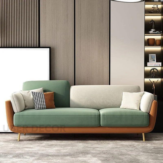 Lyon 3-Seater Modern Sofa Two-Tone Designer Couch with Robust Frame & Gold Legs for Living Room