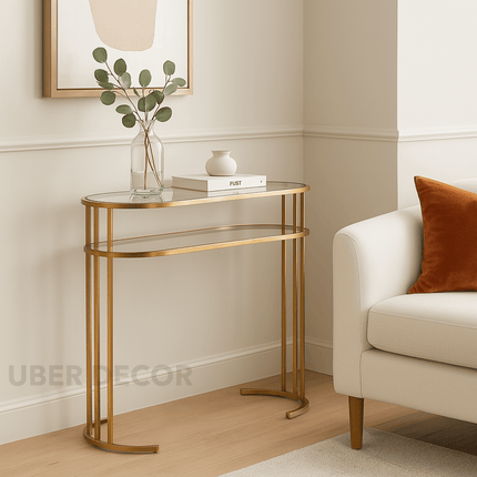 Elara Duo Side Table – Clear Glass Tops with Gold Stainless Steel Base for Living Rooms & Entryways