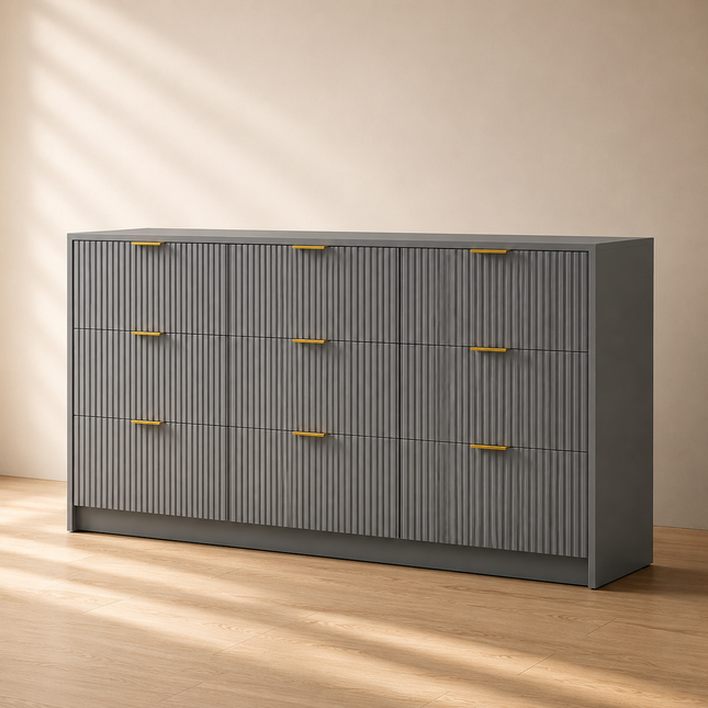 Arden Fluted 9-Drawer Modern Japandi Solid Wood Cabinet with Custom Finish for Bedroom, Living Room & Entryway