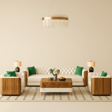 Lublin Luxury Modern Sofa Set for Living Room with Tufted Upholstery and Wooden Frame