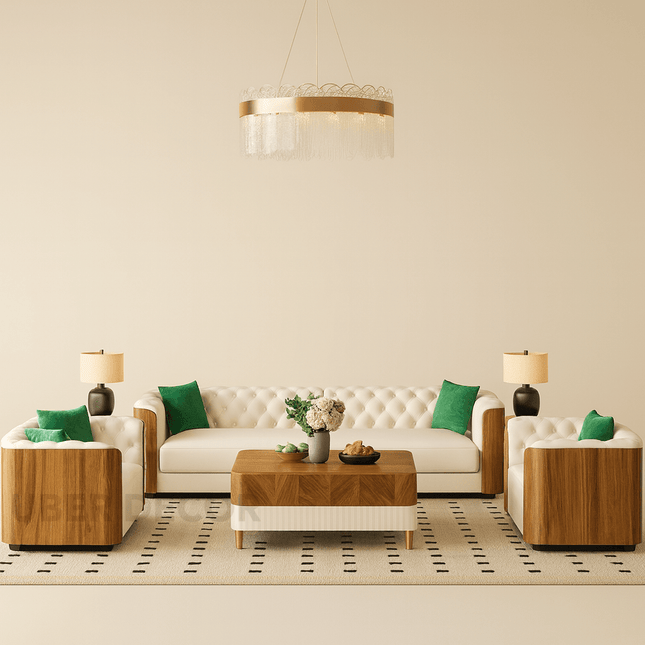 Lublin Luxury Modern Sofa Set for Living Room with Tufted Upholstery and Wooden Frame