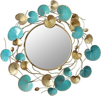 Blue and Golden Floral Vine Mirror Wall Decoration Metal Wall Art