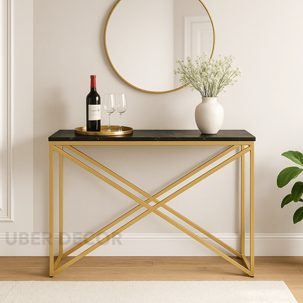 Xena Grid Console Table – Custom Wood or Marble Top Mid‑Century Modern Accent for Entryway & Hallway